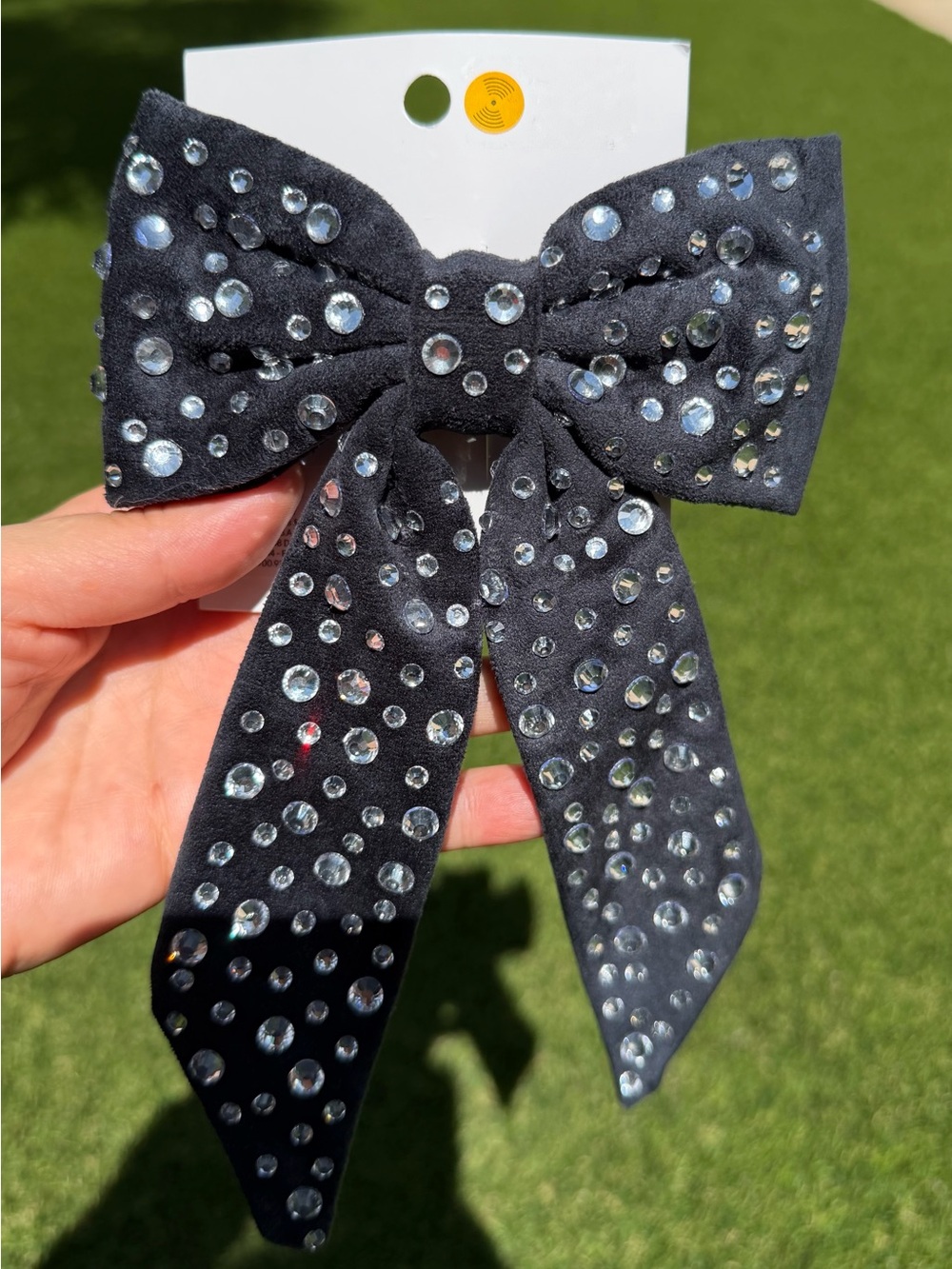H&M Black Bow Hair Clip with Clear Rhinestones